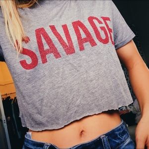 GRAY CROPPED ‘SAVAGE’ TOP🌸